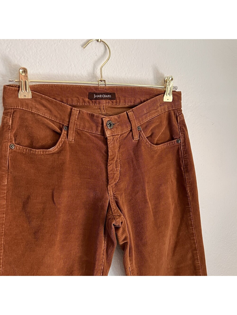 James Jeans Corduroy Pants 31 Classic Rust Brown Skinny Boho Retro Vintage